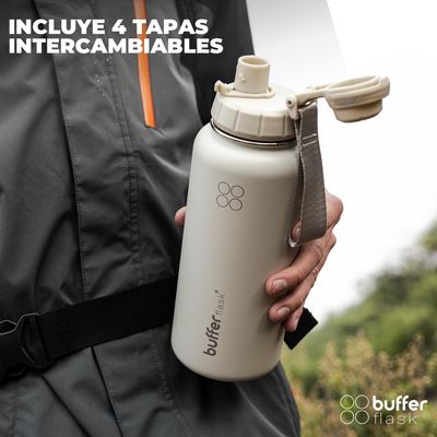 Imagen 2 del producto Termo Botella Agua Termica Set X2 Acero Inox Buffer + 4 Tapas Black + Ivory