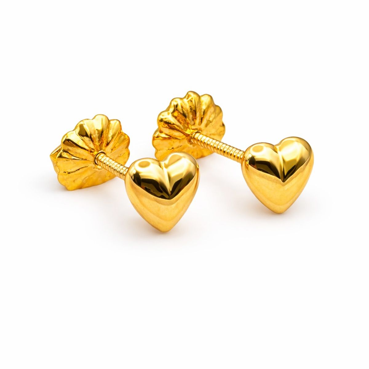 JIREH JOYAS - Aros Corazón Oro 18K 4mm N1 Atornillados 0.50gr Niña Juvenil Hipoalergénicos