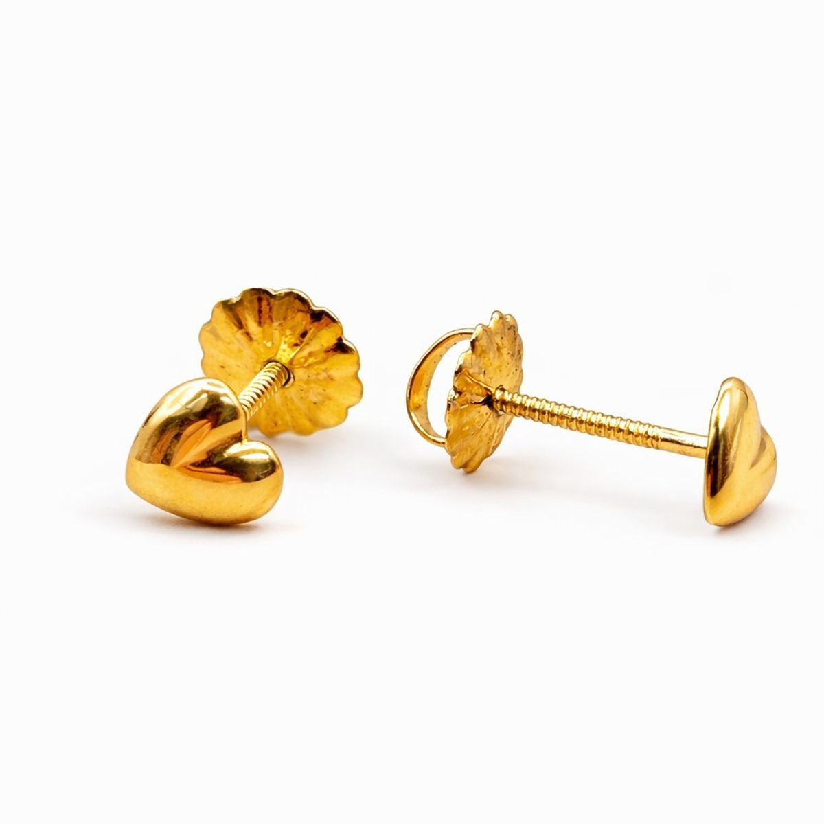 JIREH JOYAS - Aros Corazón Oro 18K 4mm N1 Atornillados 0.50gr Niña Juvenil Hipoalergénicos