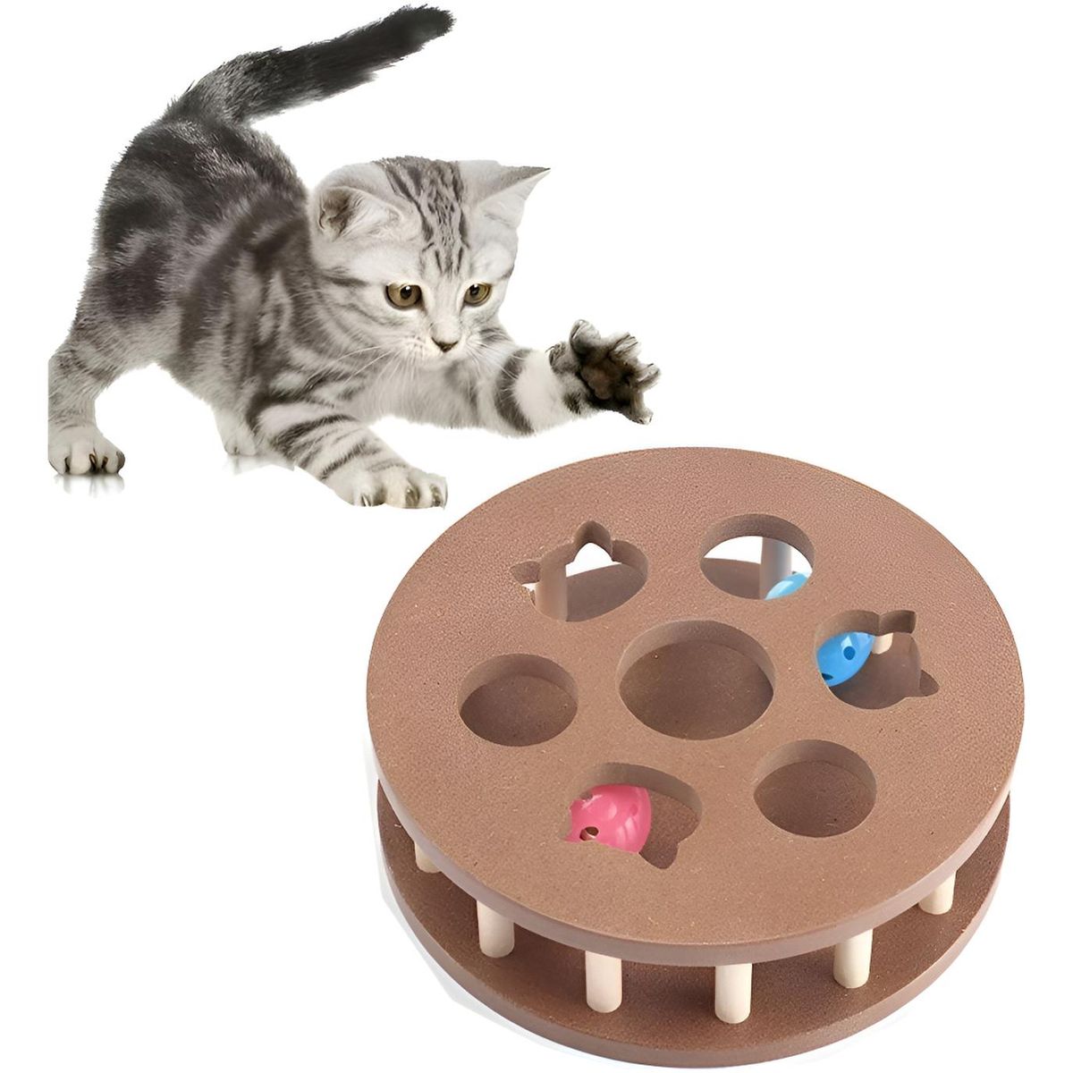 GENERICO - Juguete Para Gato Cat Interactivo Wooden Collision Ball Toy Marrón