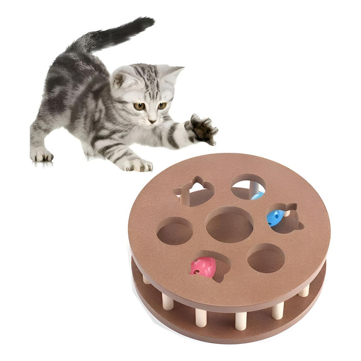 GENERICO - Juguete Para Gato Cat Interactivo Wooden Collision Ball Toy Marrón