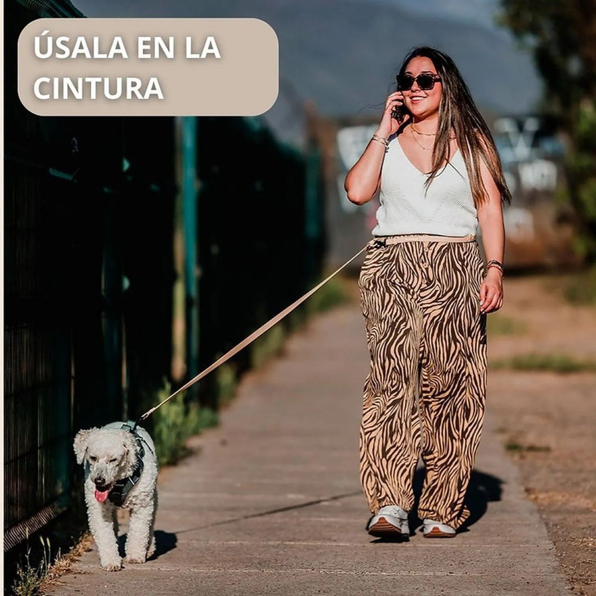 PETLOUNGE - Petlounge Correa De Paseo Manos Libres Para Mascotas Perros - Beige