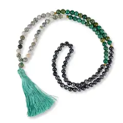 TRIBALLE - Collar Mala de Jaspe Turquesa y Larvikita