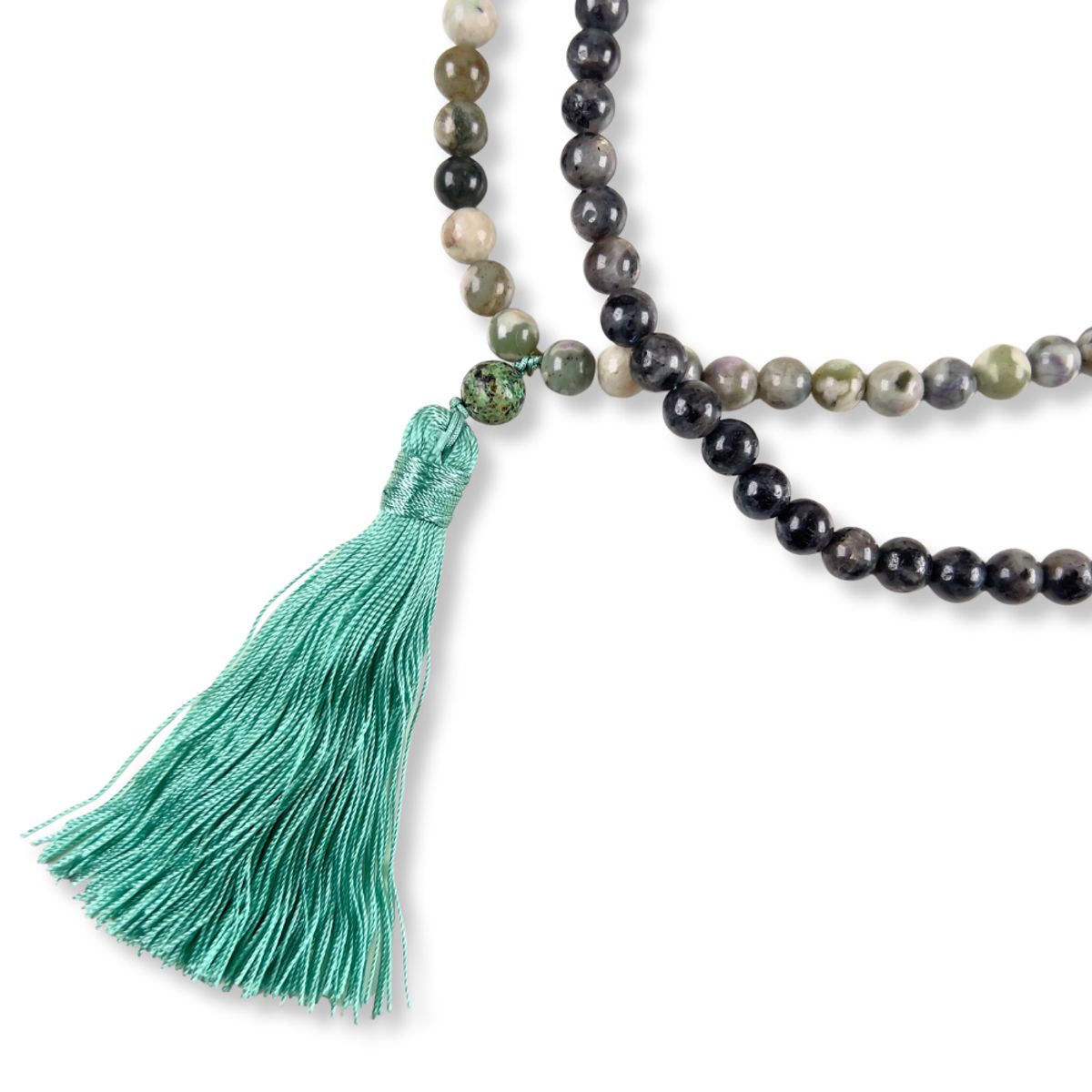 TRIBALLE - Collar Mala de Jaspe Turquesa y Larvikita