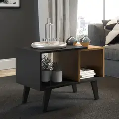 EXIT - Mesa De Centro Negro Y Roble Diseño Moderno Sara Auxiliar