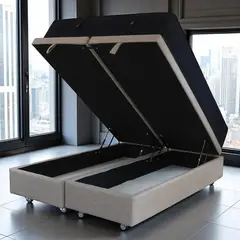 BLOCCARE - Cama Baul Super King + Colchon CIC Super Premium Ruedas Deluxe Con refuerzo Beige