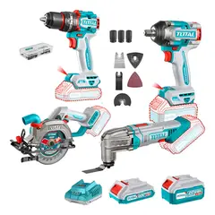 TOTAL TOOLS - Taladro+ Llave Impacto+ Sierra+ Herramienta Oscilante 20v