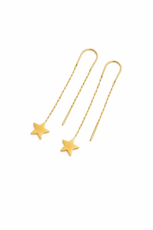 Aros Cadena Estrella Oro 18K 3cm Colgantes 1.5gr Mujer Elegantes Regalo
