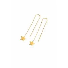 JIREH JOYAS - Aros Cadena Estrella Oro 18K 3cm Colgantes 1.5gr Mujer Elegantes Regalo