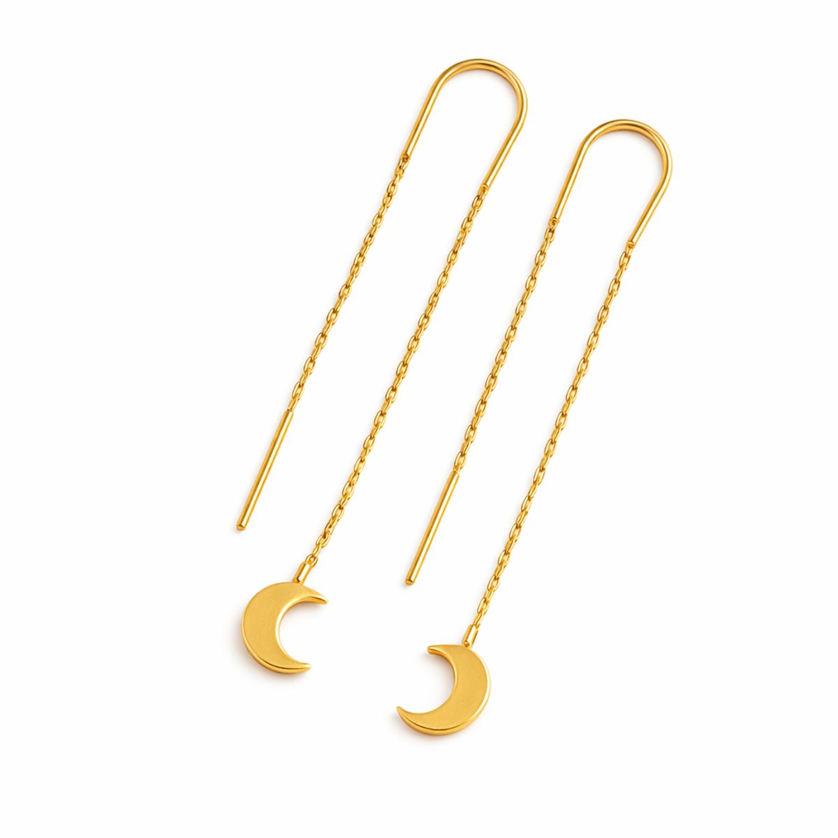JIREH JOYAS - Aros Cadena Luna Oro 18K 3cm Colgantes 1.5gr Mujer Elegantes Regalo