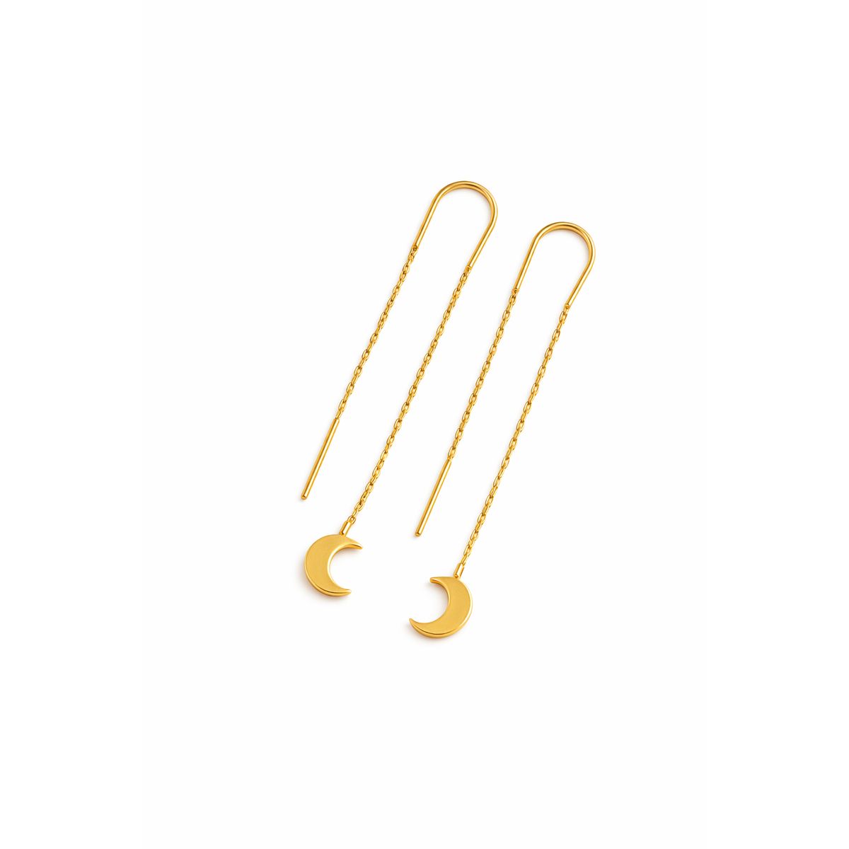 JIREH JOYAS - Aros Cadena Luna Oro 18K 3cm Colgantes 1.5gr Mujer Elegantes Regalo