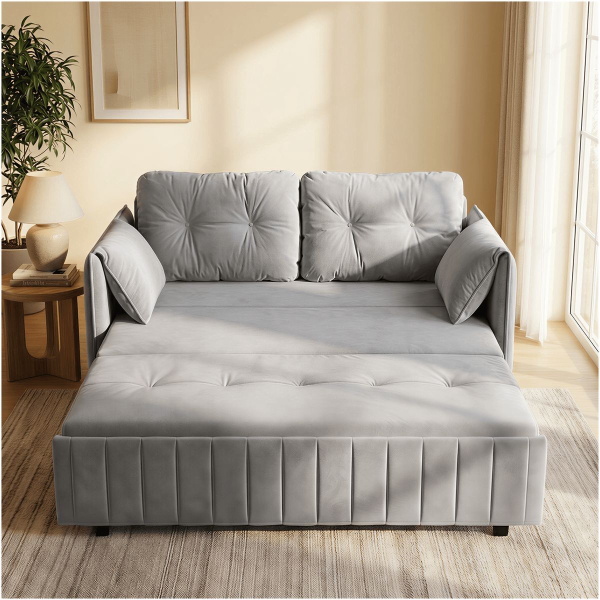 Sofa Cama 140cm tela tecnica Base De Fierro con Almacenamiento GRIS, marca HOMER DESIGN - Foto Principal