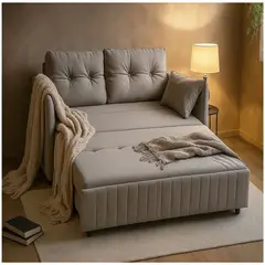 HOMER DESIGN - Sofa Cama 140cm tela tecnica Base De Fierro con Almacenamiento GRIS