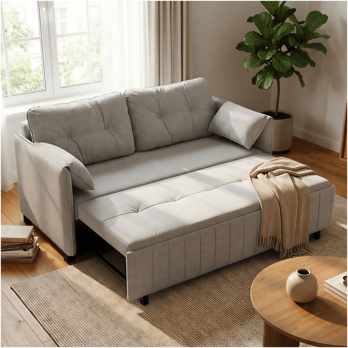 Sofa Cama 140cm tela tecnica Base De Fierro con Almacenamiento GRIS, marca HOMER DESIGN - Foto 2