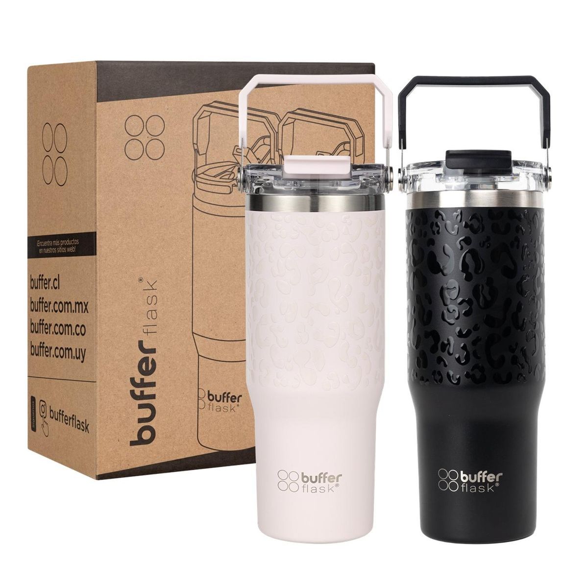 BUFFER FLASK - Vaso Termico Set x2 Mug Botella Agua Buffer Acero Inoxidable - Rosa