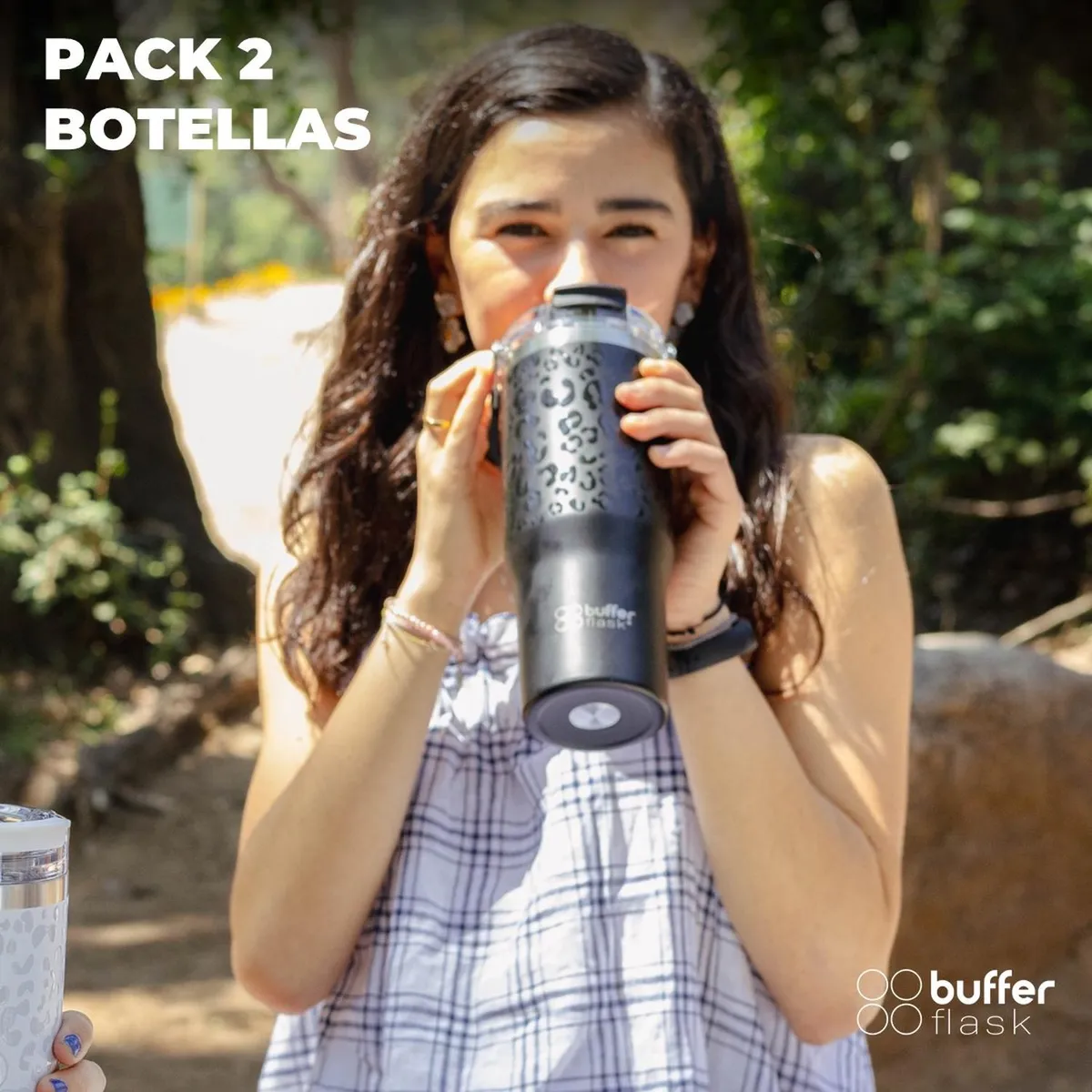 BUFFER FLASK - Vaso Termico Set x2 Mug Botella Agua Buffer Acero Inoxidable - Rosa