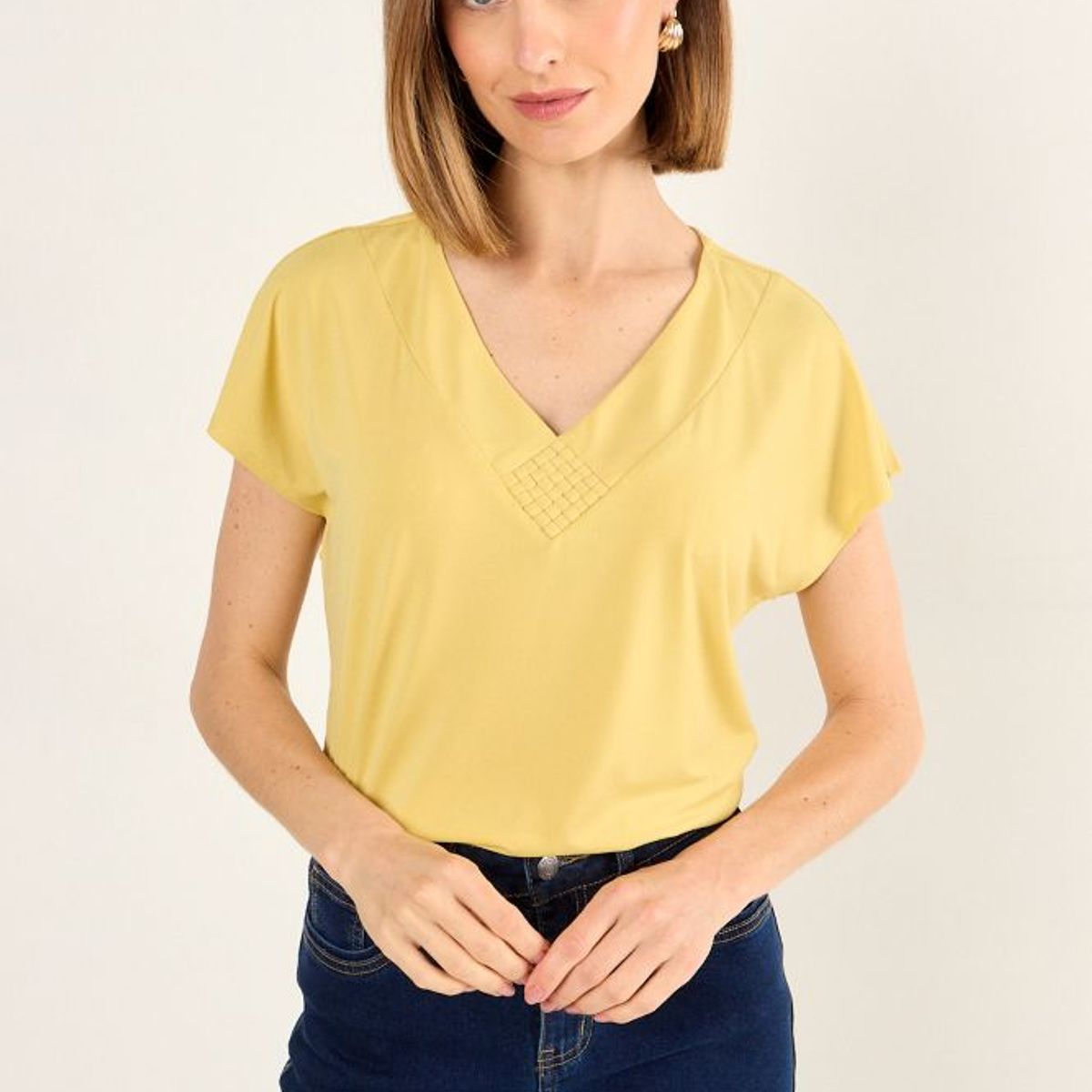 MA GRIFFE - Polera Escote En V Mujer Amarillo Magriffe