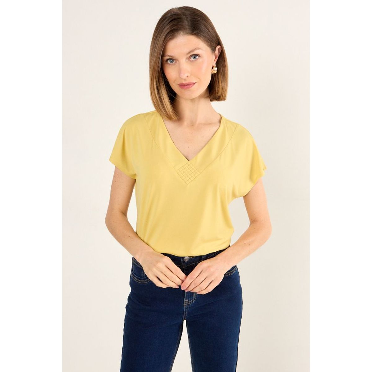 MA GRIFFE - Polera Escote En V Mujer Amarillo Magriffe