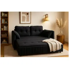 HOMER DESIGN - Sofa Cama 140cm tela tecnica Base De Fierro con Almacenamiento NEGRO