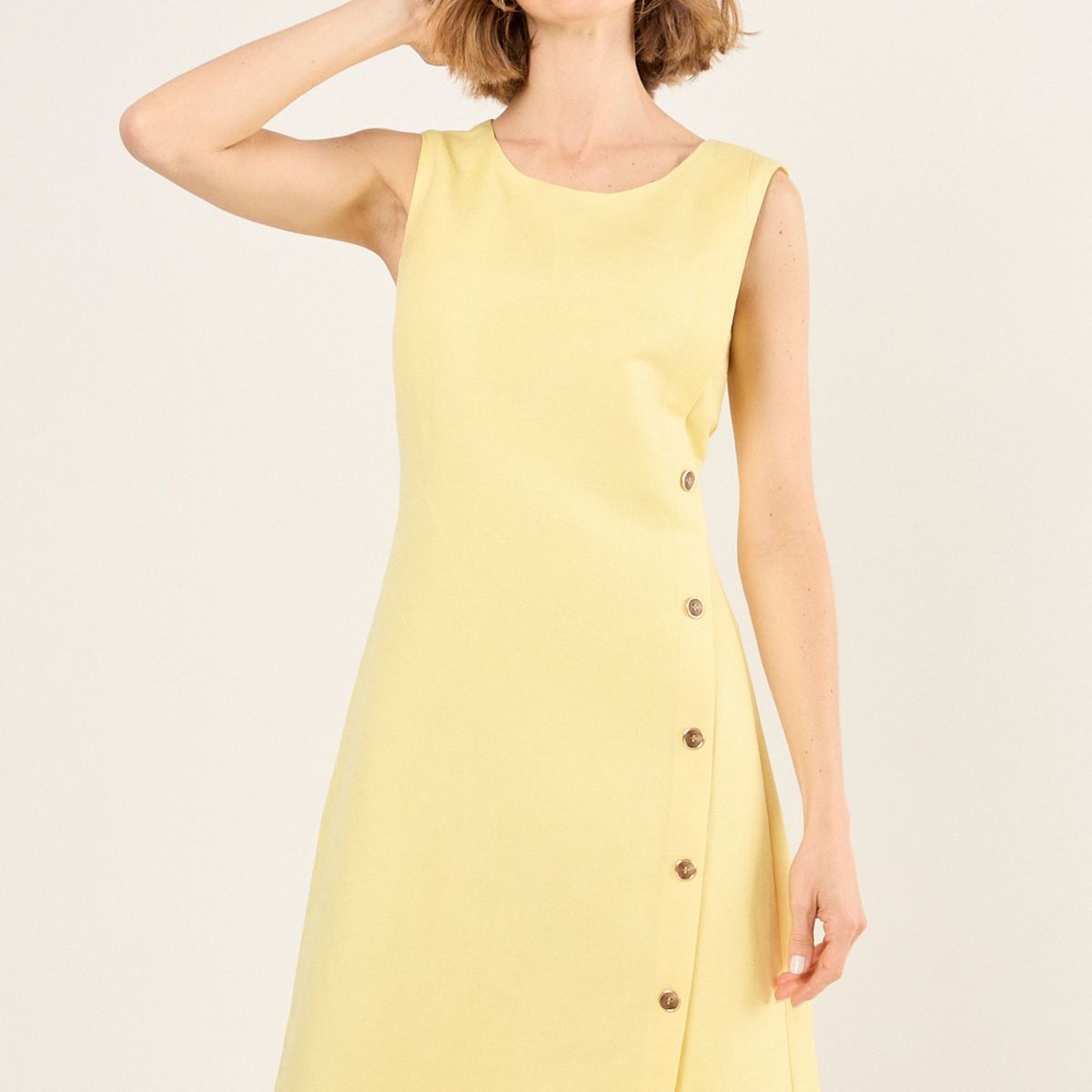 MA GRIFFE - Vestido Lino Sin Mangas Mujer Amarillo Magriffe