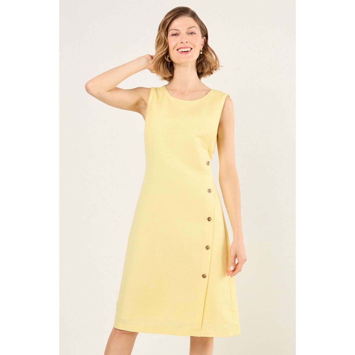 MA GRIFFE - Vestido Lino Sin Mangas Mujer Amarillo Magriffe