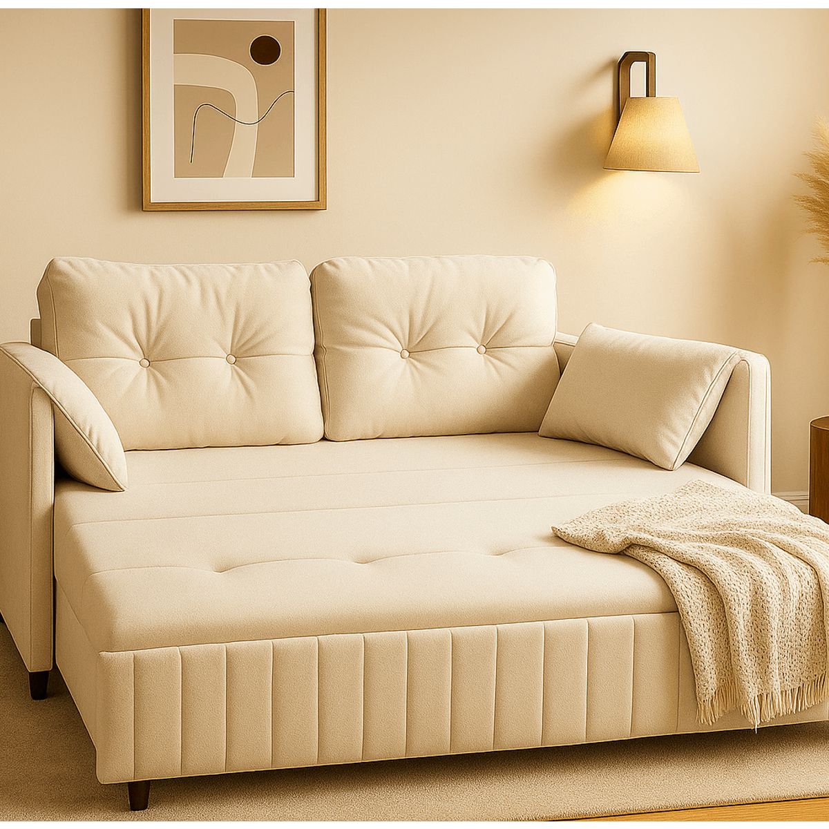 HOMER DESIGN - Sofa Cama 170cm tela tecnica Base De Fierro con Almacenamiento BLANCO