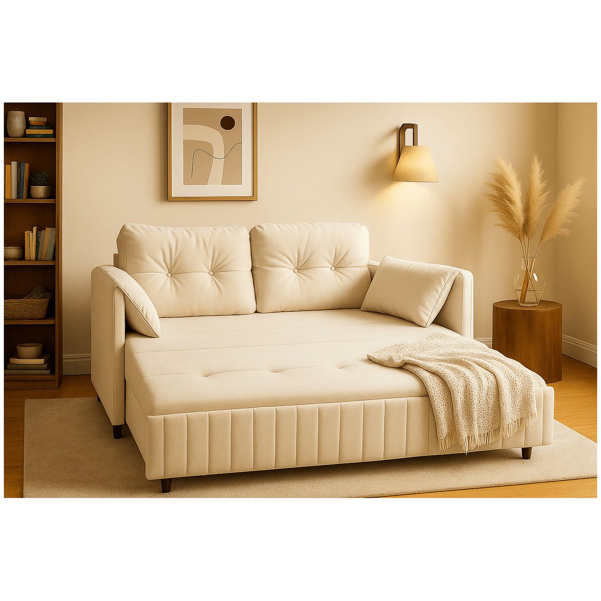 HOMER DESIGN - Sofa Cama 170cm tela tecnica Base De Fierro con Almacenamiento BLANCO