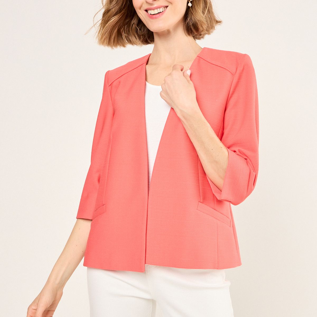 MA GRIFFE - Blazer Abierto Mujer Coral Magriffe