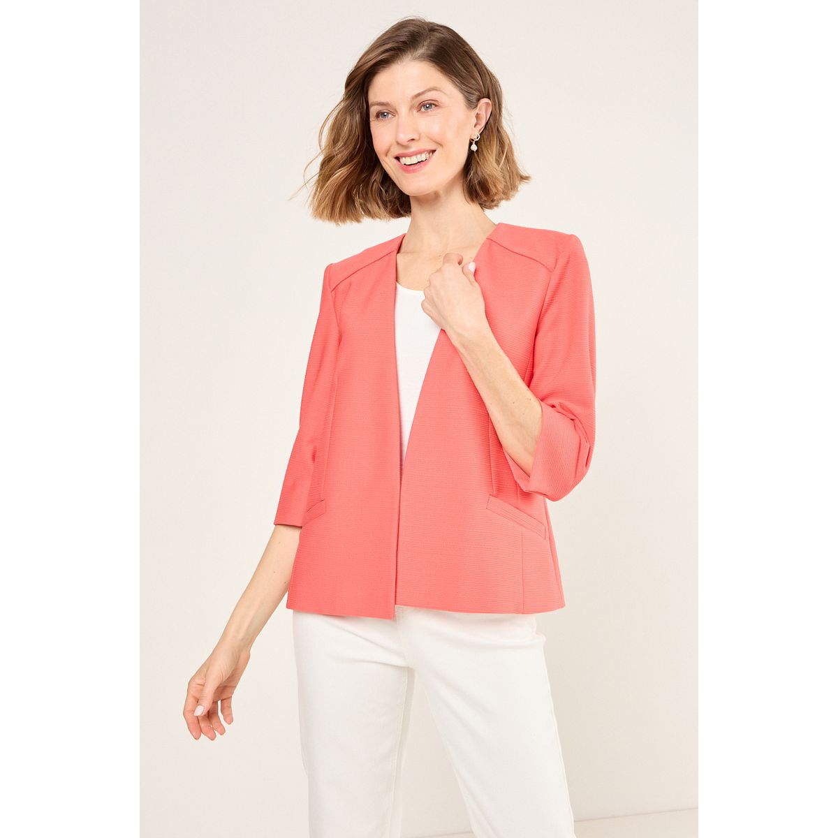 MA GRIFFE - Blazer Abierto Mujer Coral Magriffe