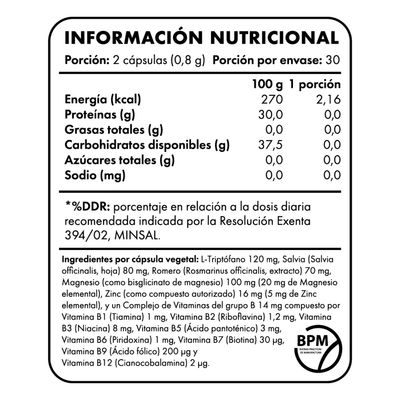 Imagen 2 del producto Complejo B L-triptofano Magnesio Y Zinc 60 Caps Nibray Vital