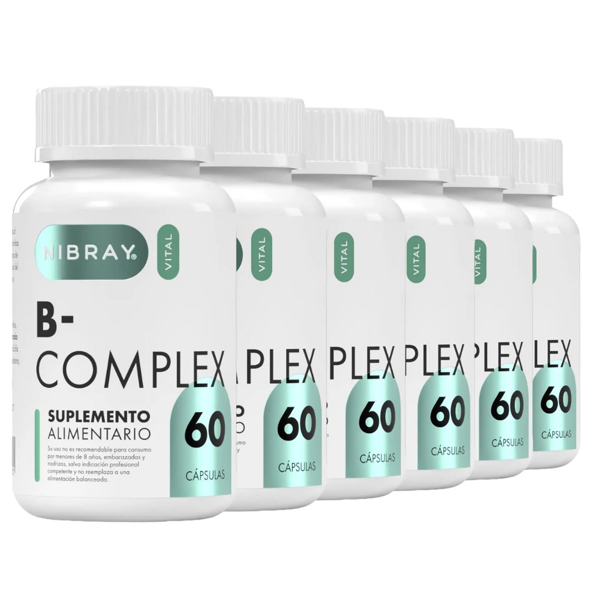 GENERICO - Complejo B L-triptofano Magnesio Y Zinc 60 Caps Pack 6 Frascos Nibray Vital