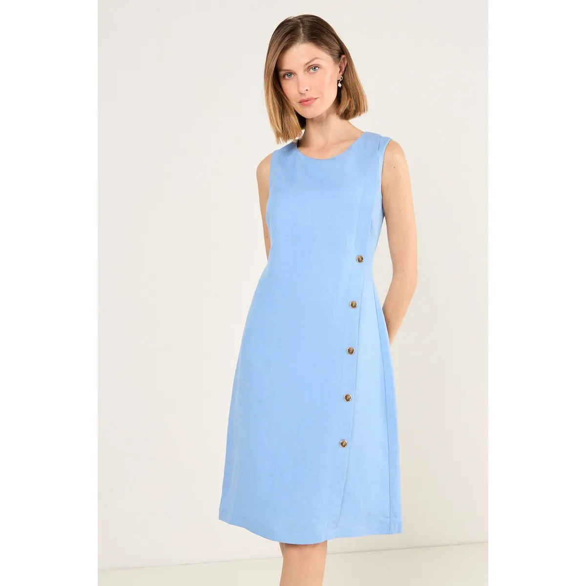 MA GRIFFE - Vestido Lino Sin Mangas Mujer Celeste Magriffe