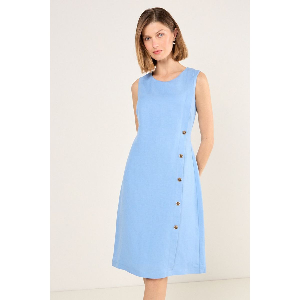 MA GRIFFE - Vestido Lino Sin Mangas Mujer Celeste Magriffe