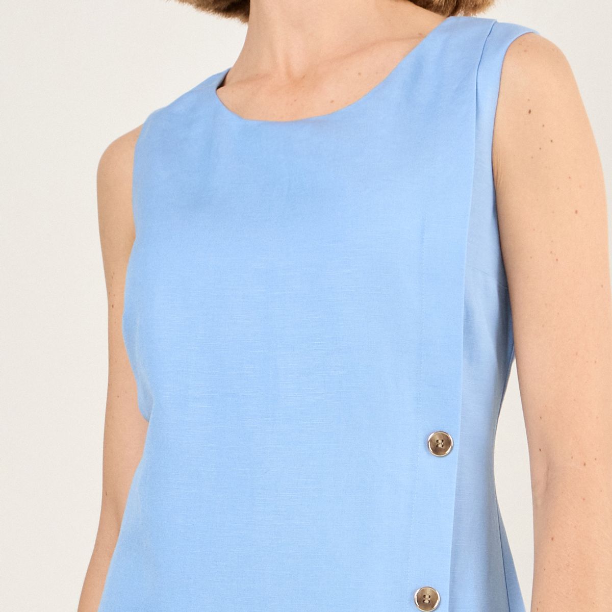 MA GRIFFE - Vestido Lino Sin Mangas Mujer Celeste Magriffe