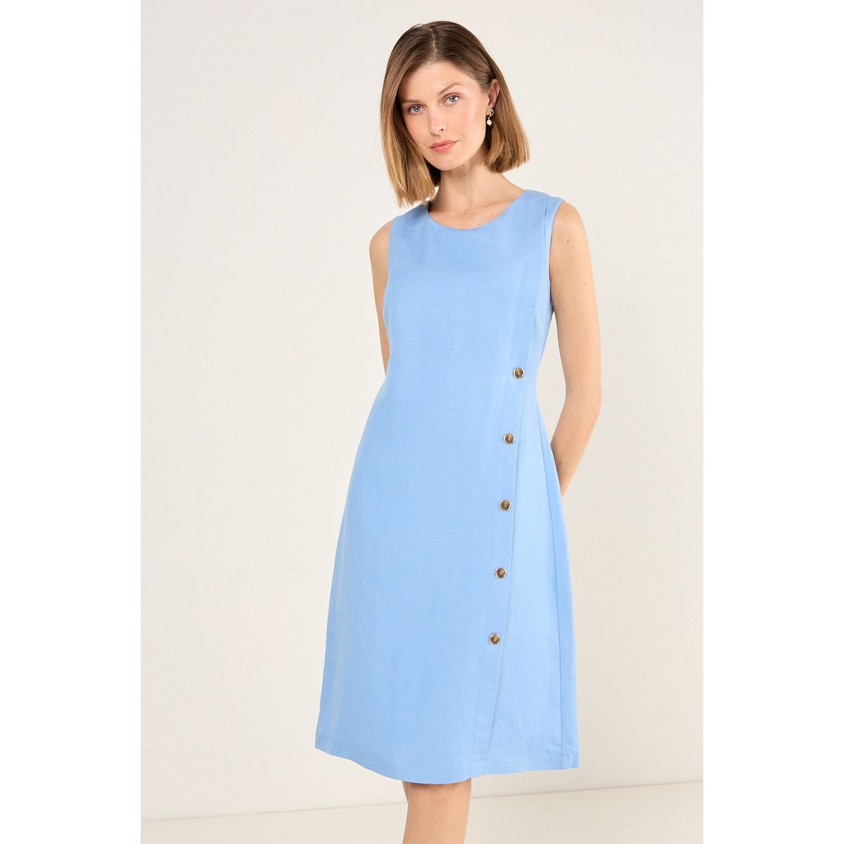 MA GRIFFE - Vestido Lino Sin Mangas Mujer Celeste Magriffe