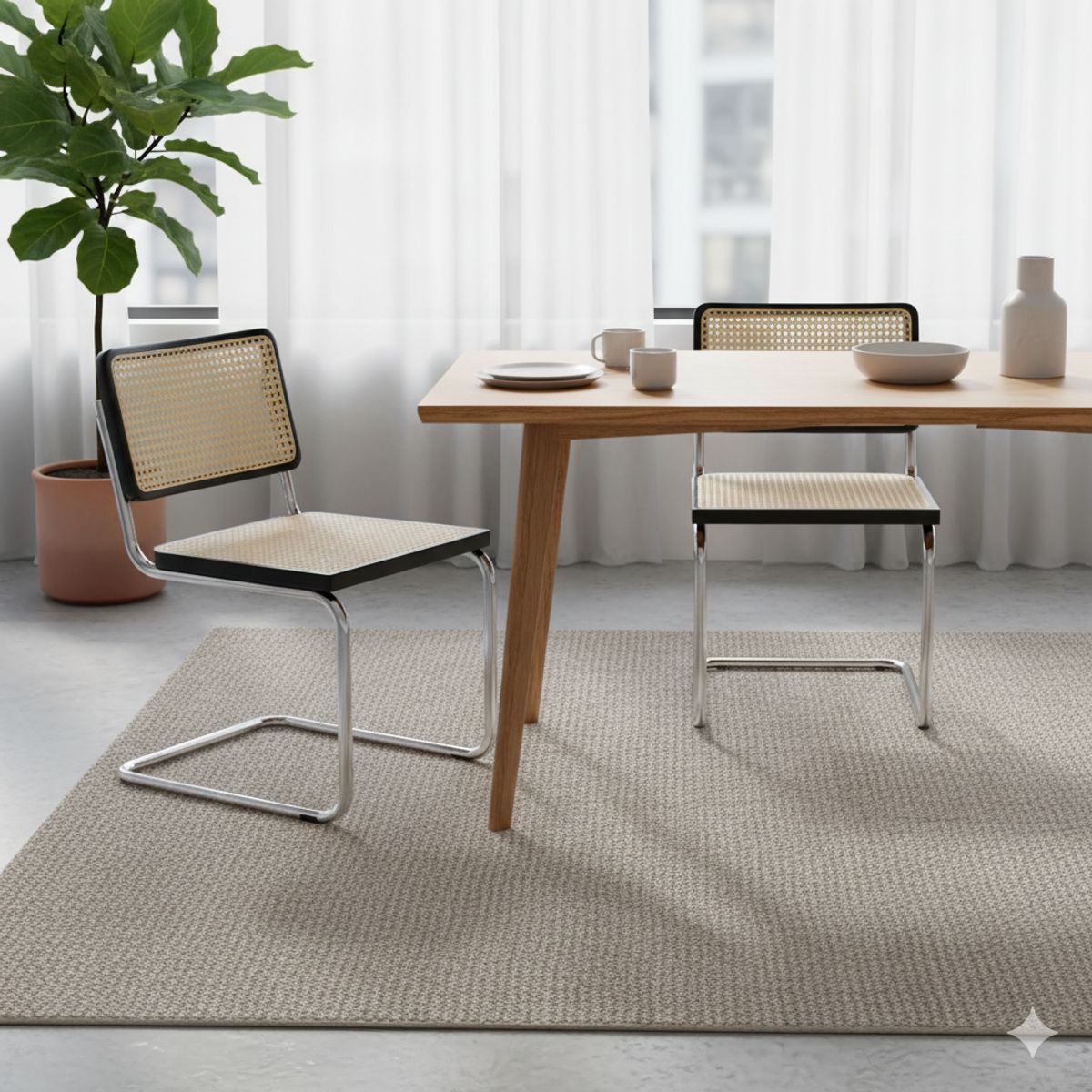 SPACE HOME - Pack de 2 Sillas Premium Breuer Madera y Ratán (Negras)