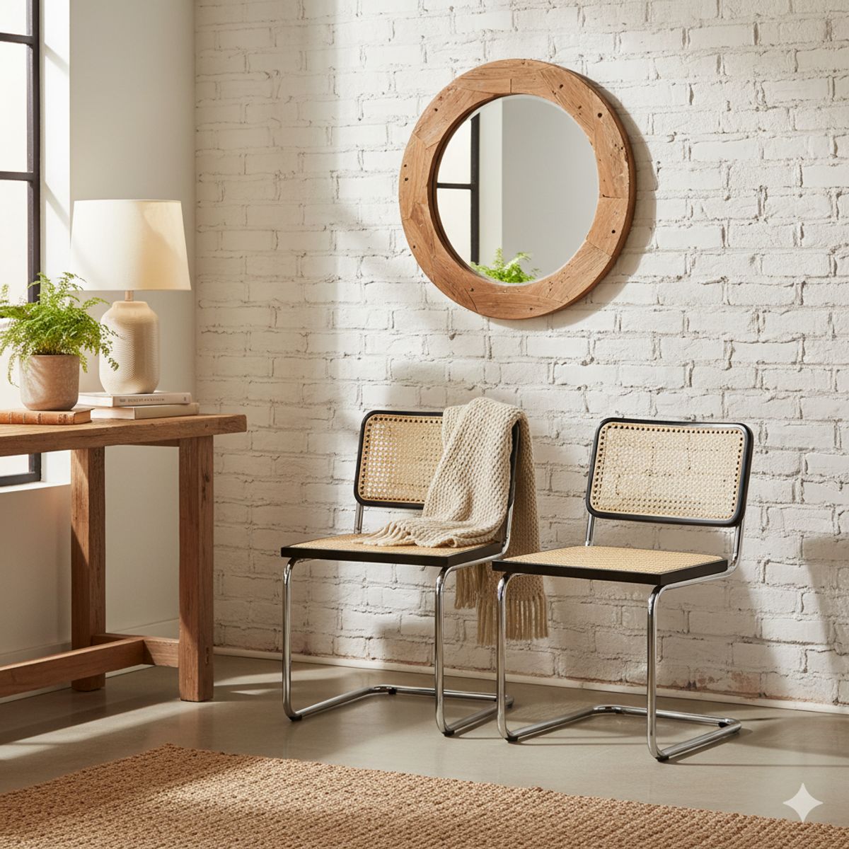 SPACE HOME - Pack de 2 Sillas Premium Breuer Madera y Ratán (Negras)