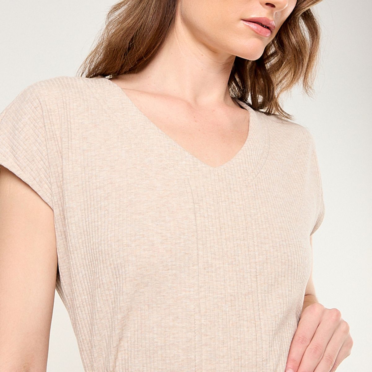 MA GRIFFE - Vestido Rib Con Cinturon Mujer Beige Magriffe