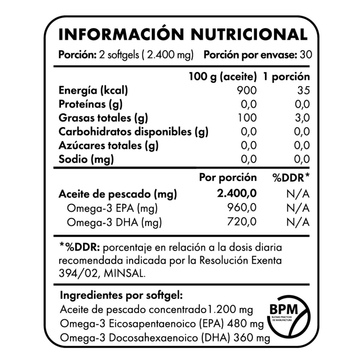 GENERICO - Omega 3 Aceite De Pescado 2400 Mg 60 Softgels Nibray Vital