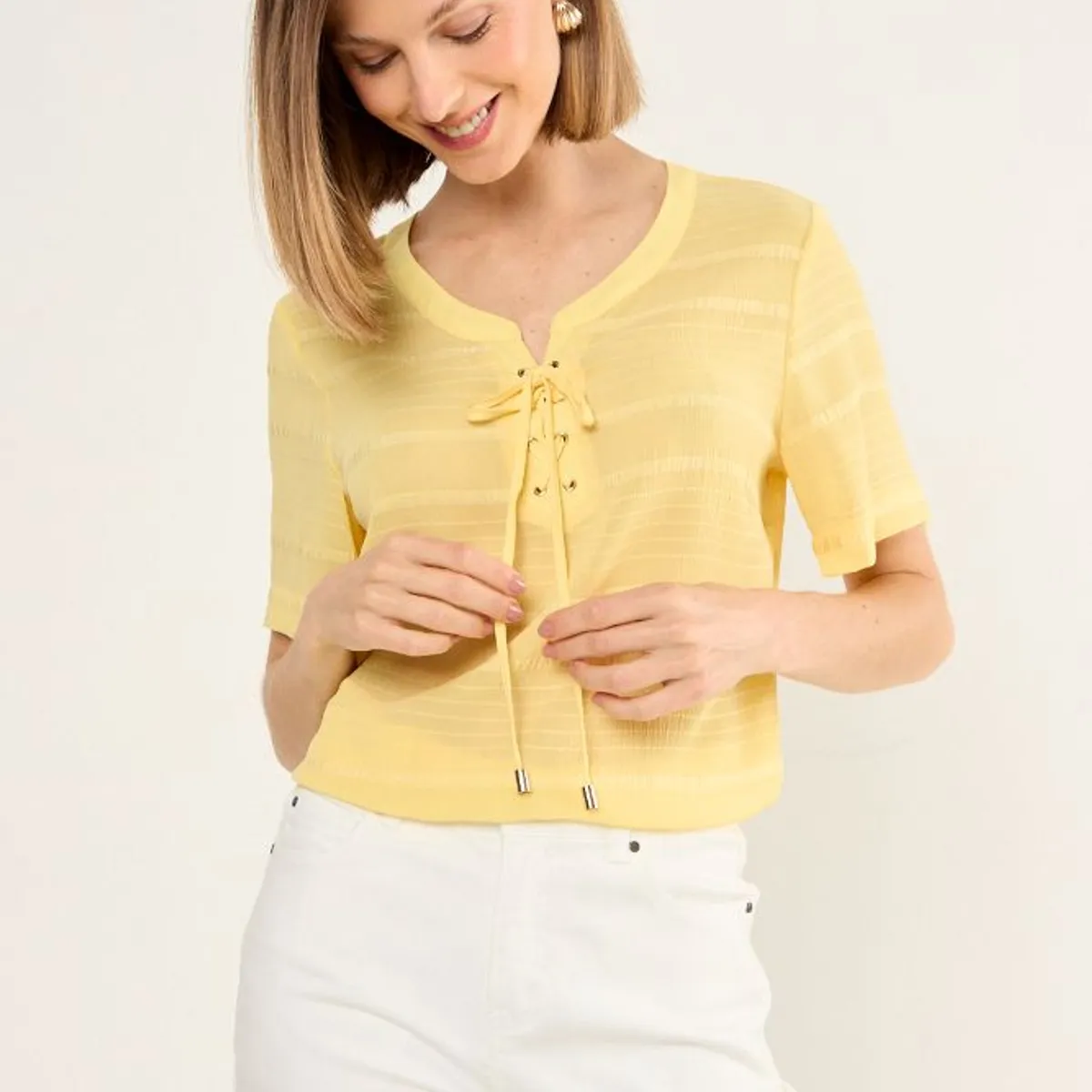 MA GRIFFE - Blusa Textura Mujer Amarillo Magriffe