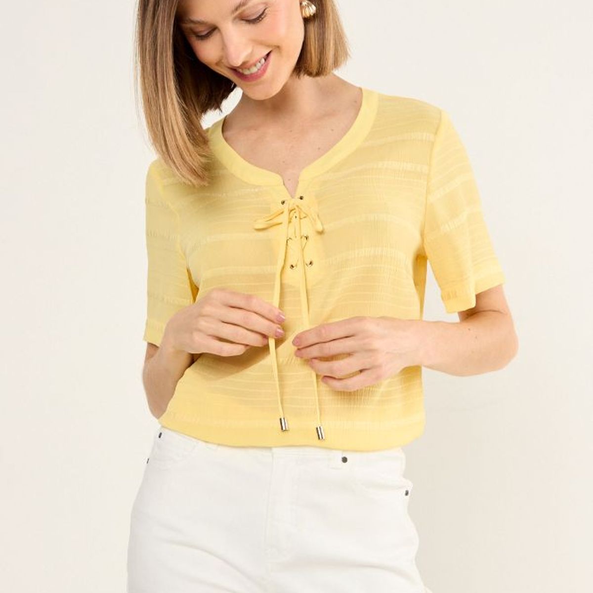 MA GRIFFE - Blusa Textura Mujer Amarillo Magriffe