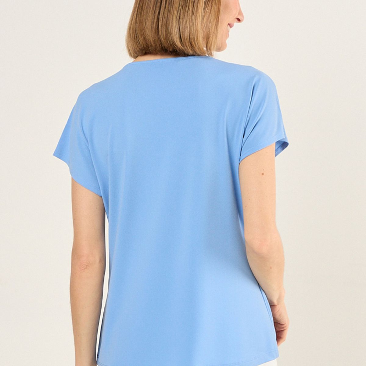 MA GRIFFE - Polera Escote En V Mujer Celeste Magriffe