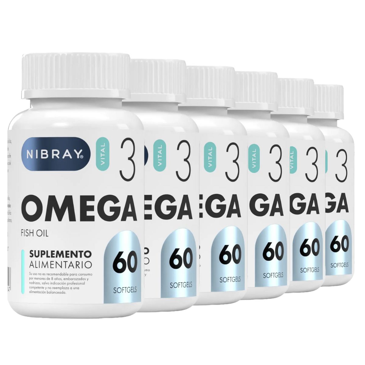 GENERICO - Omega 3 Aceite De Pescado 2400 Mg 60 Softgels Pack 6 Frascos Nibray Vital