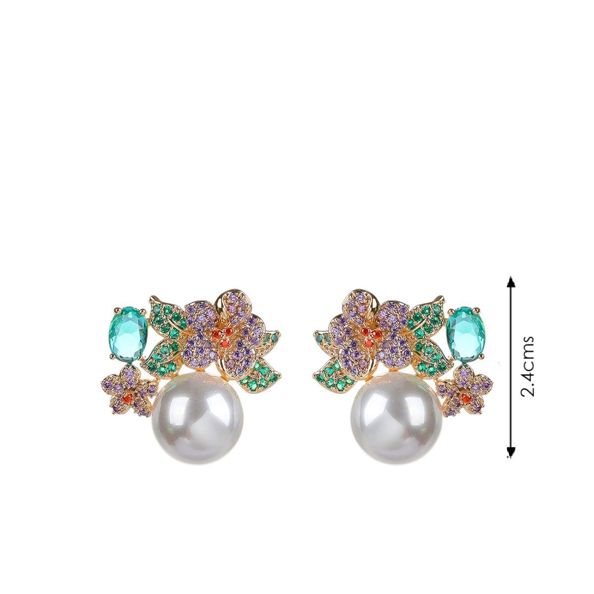 VANE COLLECTION - Aros para mujer pegados post perla circones de colores baño de oro