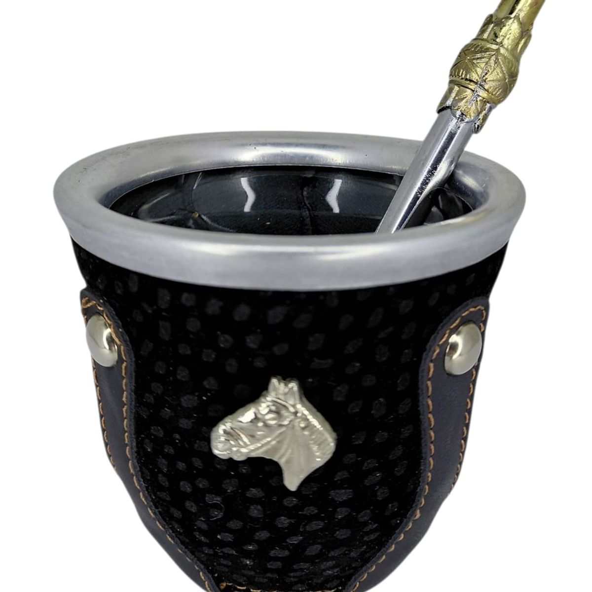 GENERICO - Mate Camionero Vidrio Templado Cuero Con Bombilla Metalica 150ml