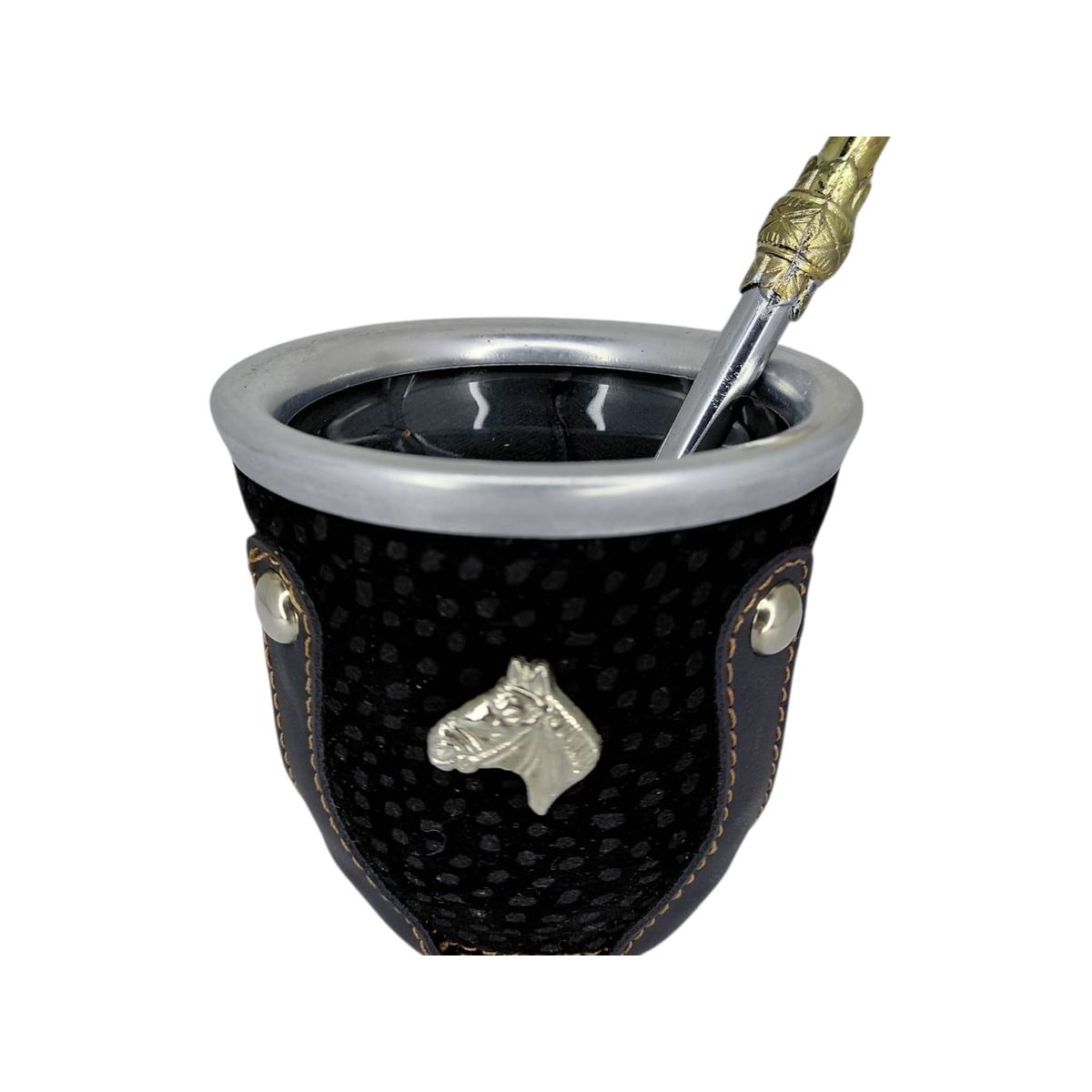 GENERICO - Mate Camionero Vidrio Templado Cuero Con Bombilla Metalica 150ml