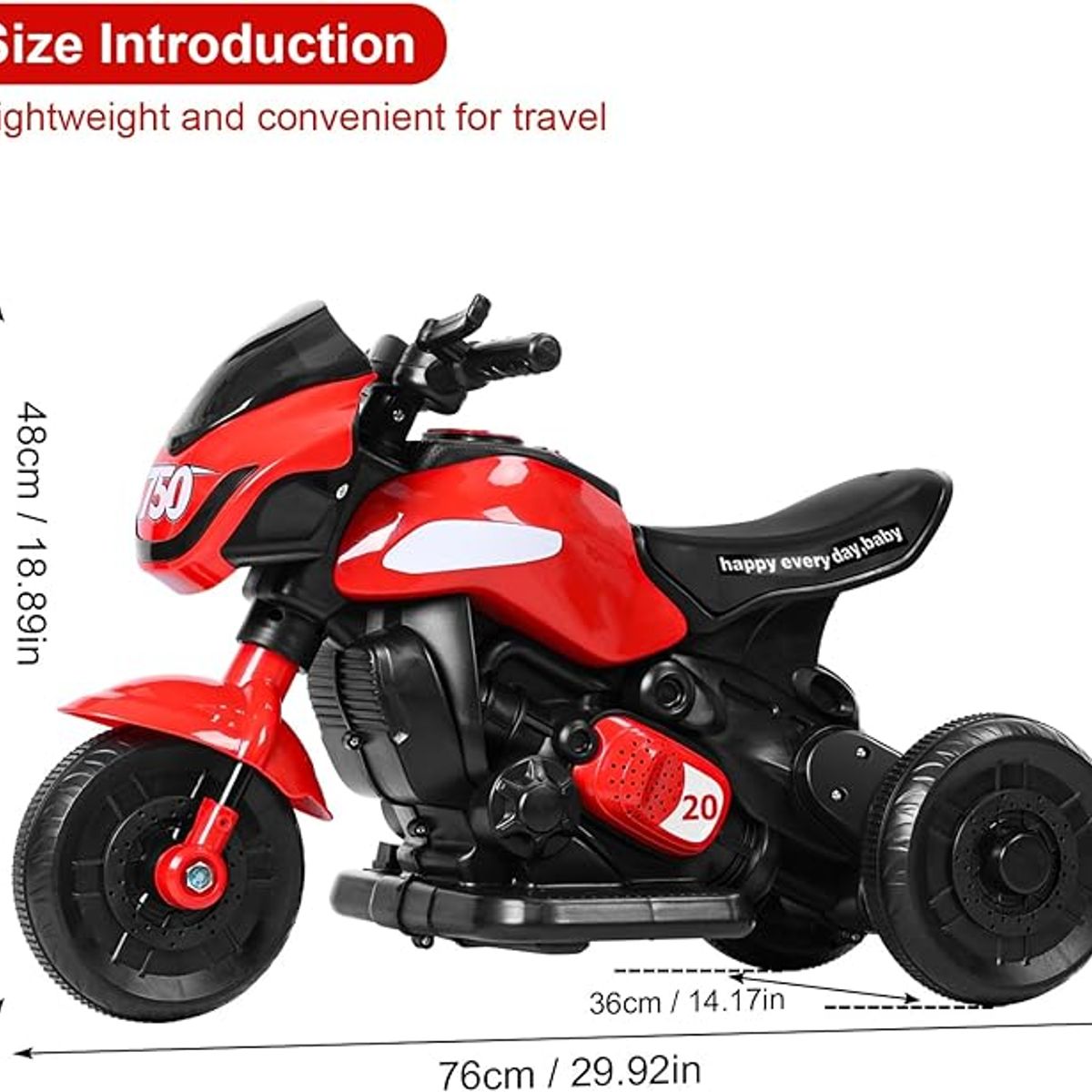 GENERICO - MOTO ELECTRICA 3 RUEDAS A BATERIA ROJA