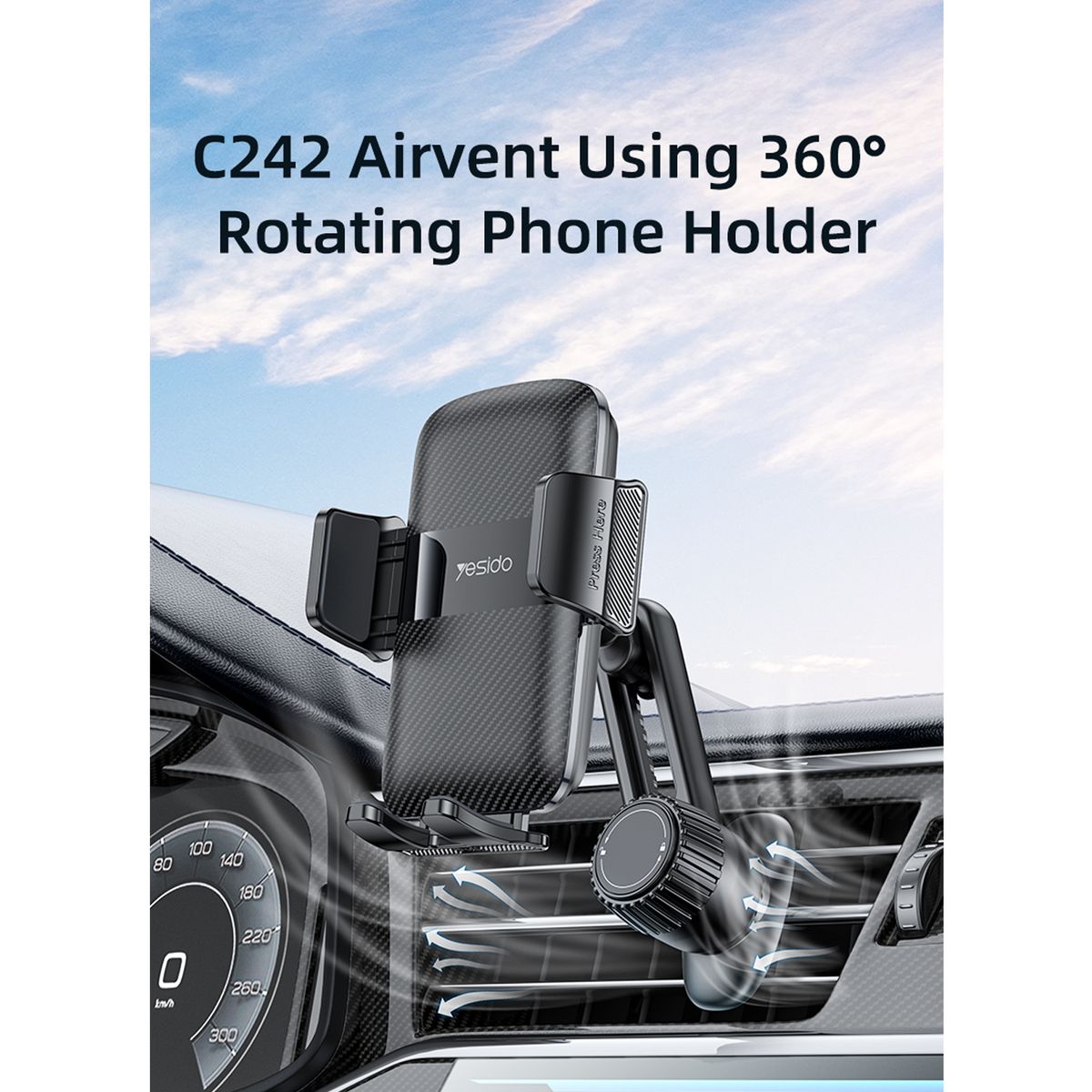 YESIDO - Soporte Celular para Auto Clip Ajustable 360° para Salida de Aire Yesido C242