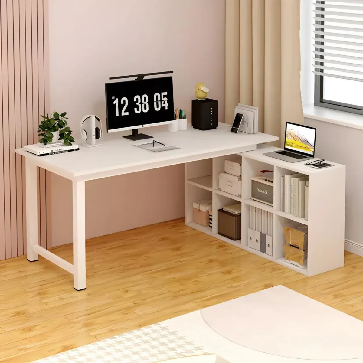 ACTUAL - Escritorio en L Con Biblioteca Lateral Grande y Reversible 140 CM