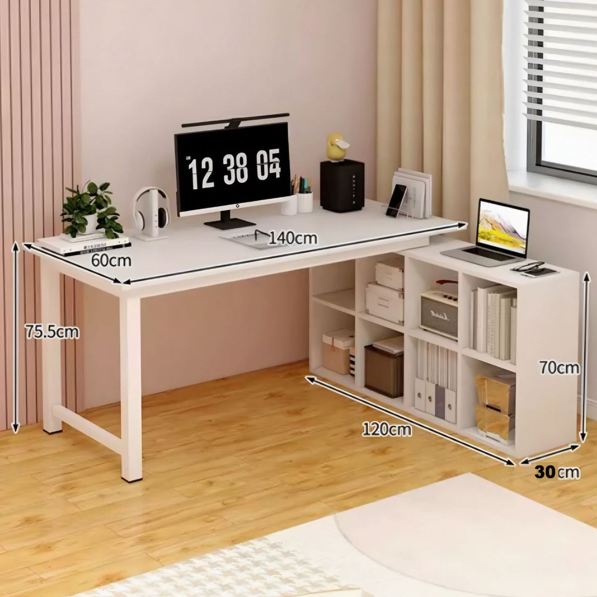 ACTUAL - Escritorio en L Con Biblioteca Lateral Grande y Reversible 140 CM